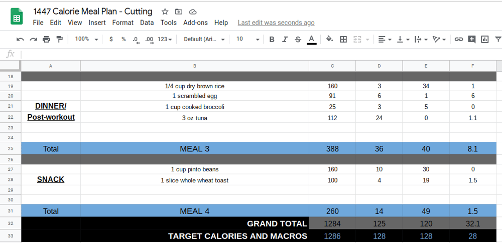 1447 Calorie Meal Plan for Female - Cutting - image 1 - student project