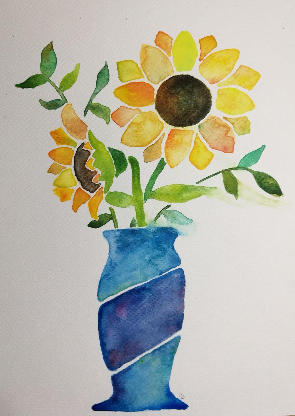 Watercolour sunflowers - image 1 - student project