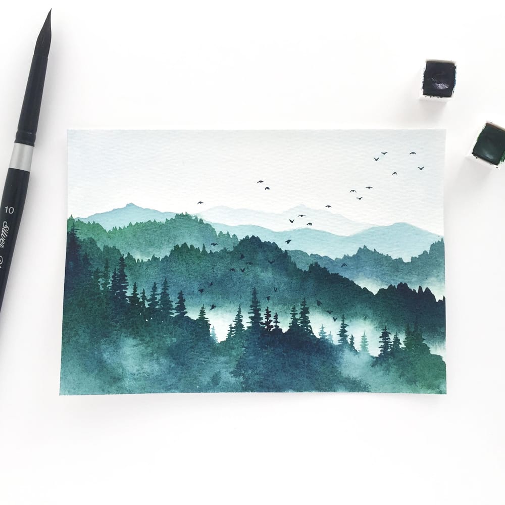 Watercolor Misty Mountains - image 1 - student project
