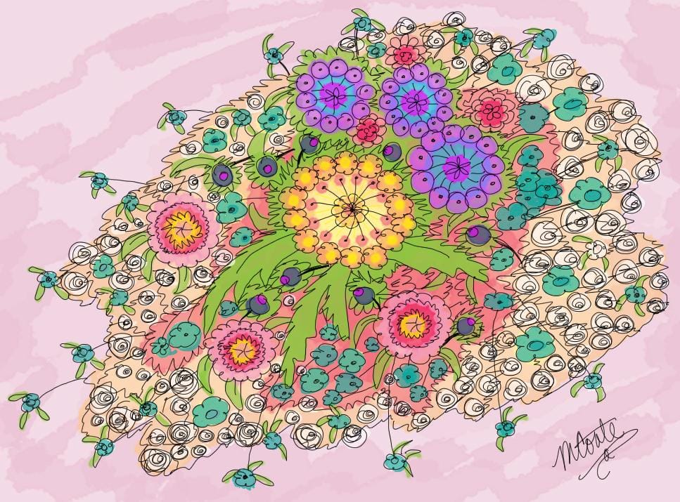 Doodled Watercolor Bouquet (digital art) - image 1 - student project