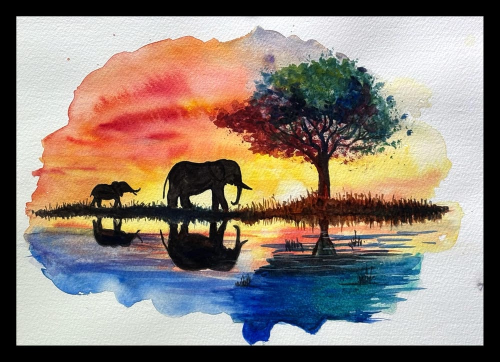 Watercolor Sunset Silhouette - image 1 - student project