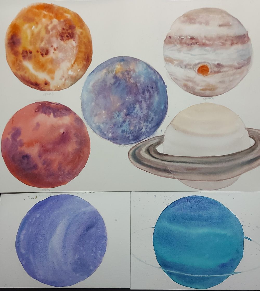 Watercolor for Beginners: Japanese Patterns on Planets - image 4 - student project