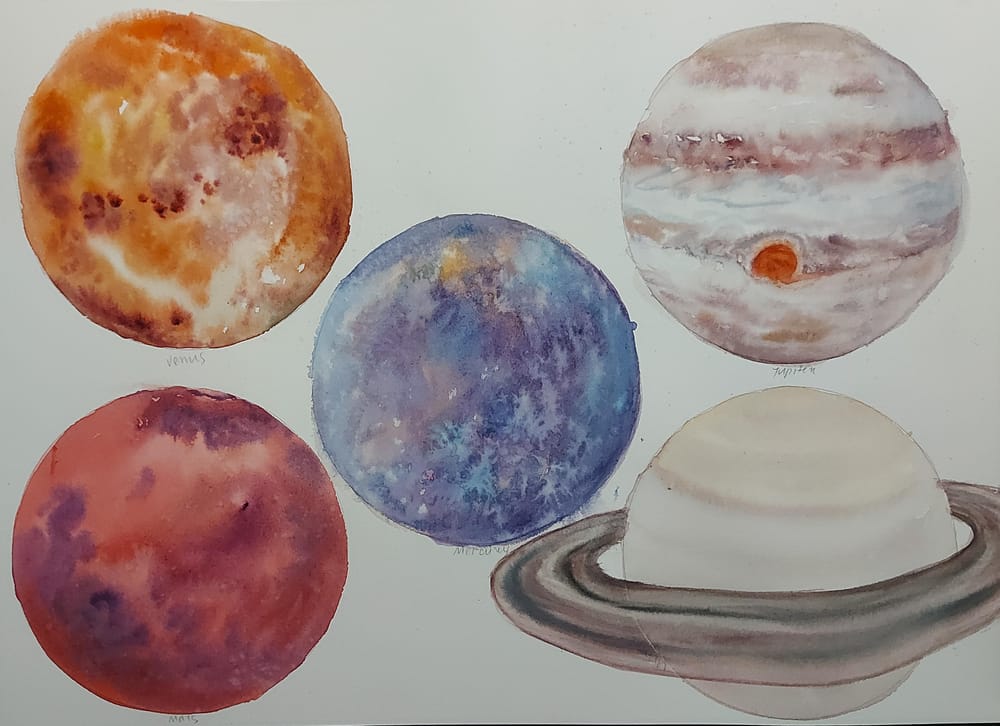 Watercolor for Beginners: Japanese Patterns on Planets - image 1 - student project