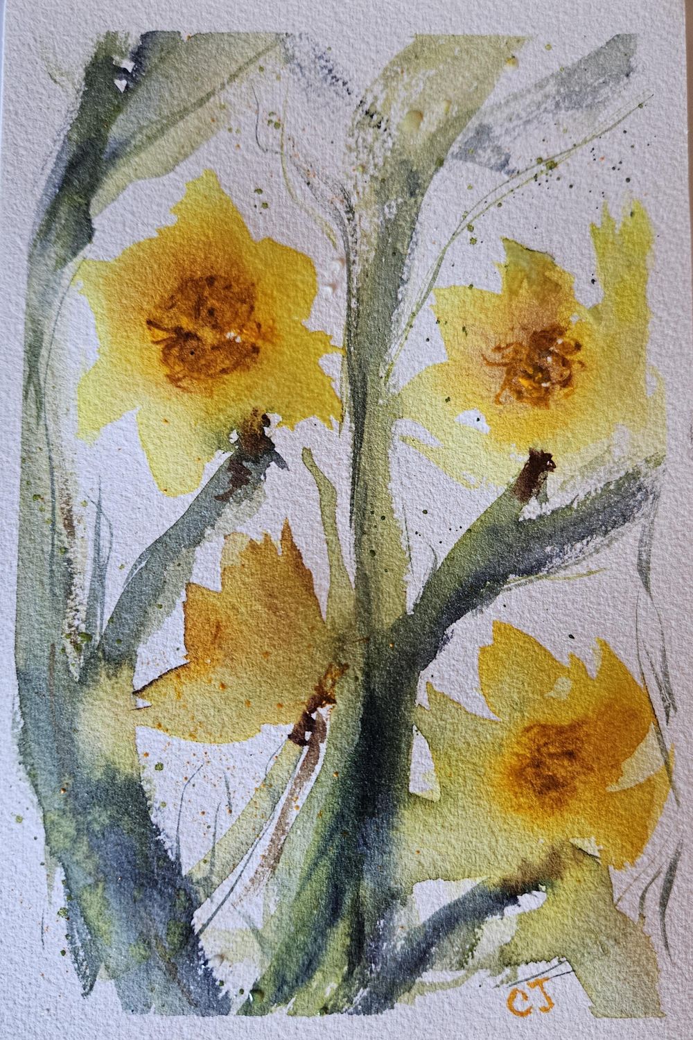 Loose watercolor daffodils - image 1 - student project