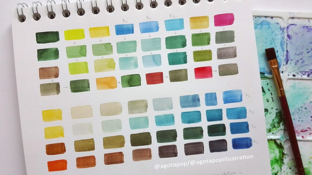 Mixing watercolour greens. - image 1 - student project