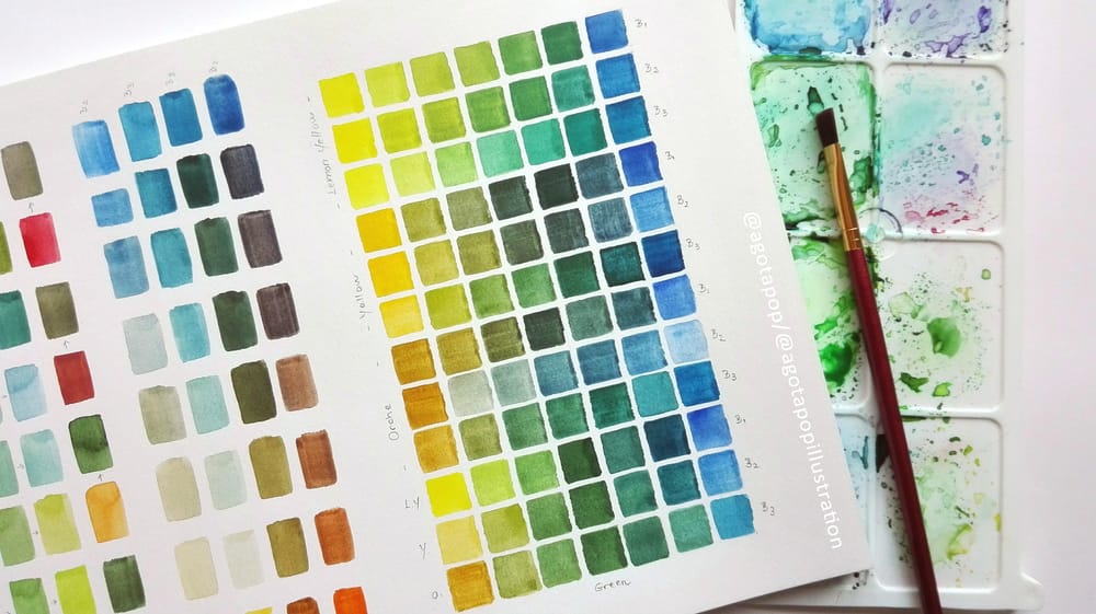Mixing watercolour greens. - image 2 - student project