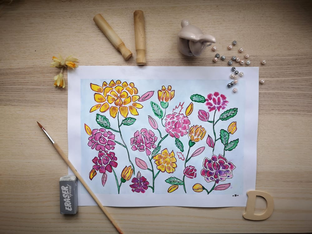 Peonies with ink - image 1 - student project