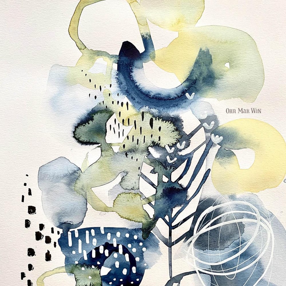 Abstract watercolours with pen detail - image 3 - student project