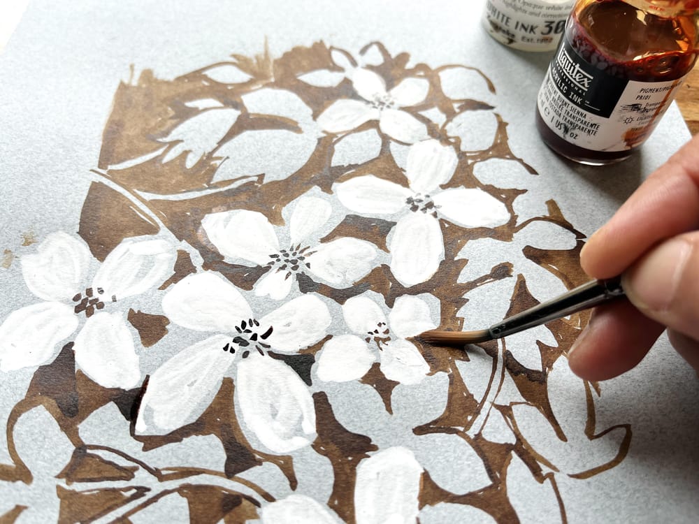 Floral Studies on Toned paper With Ink - image 1 - student project