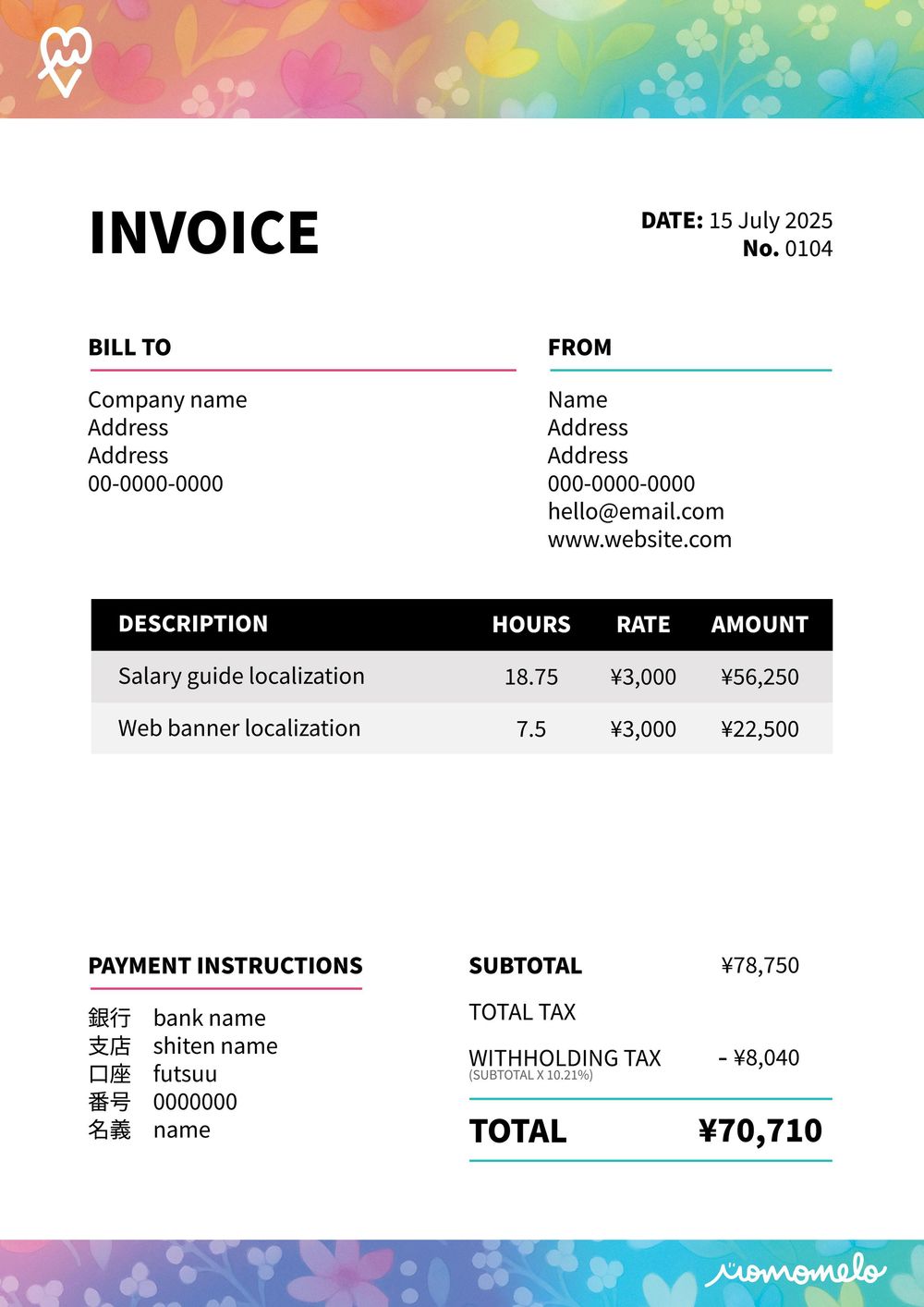 Invoice template created - image 1 - student project