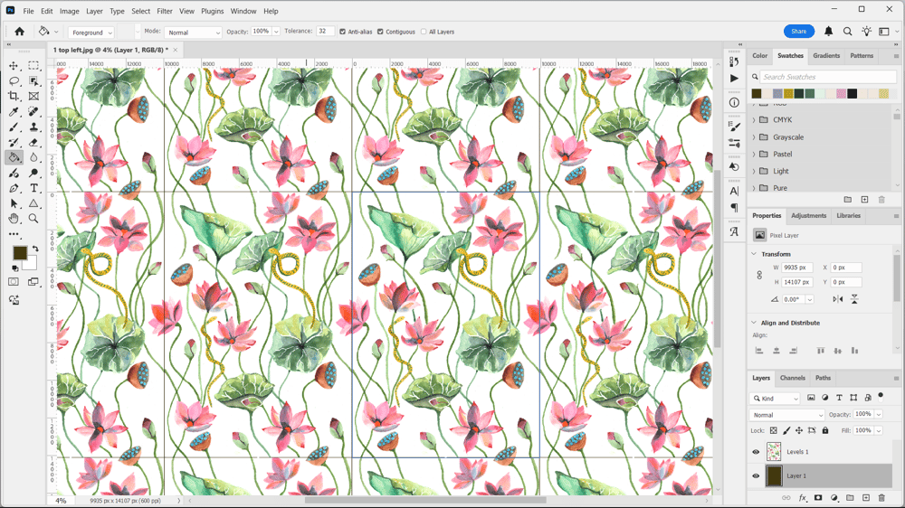 Lotus Flowers and Snakes - Painting For Pattern Design 2 - image 2 - student project
