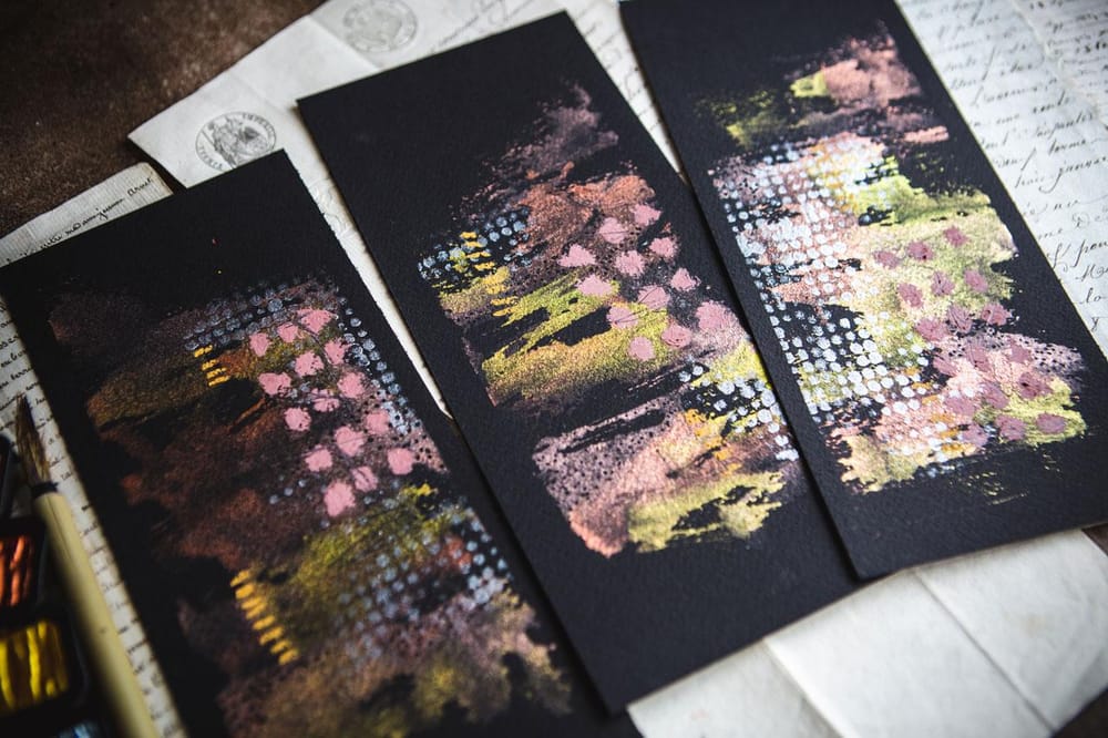 Shimmering Abstracts: Exploring Metallic Watercolors on Black Paper - image 2 - student project