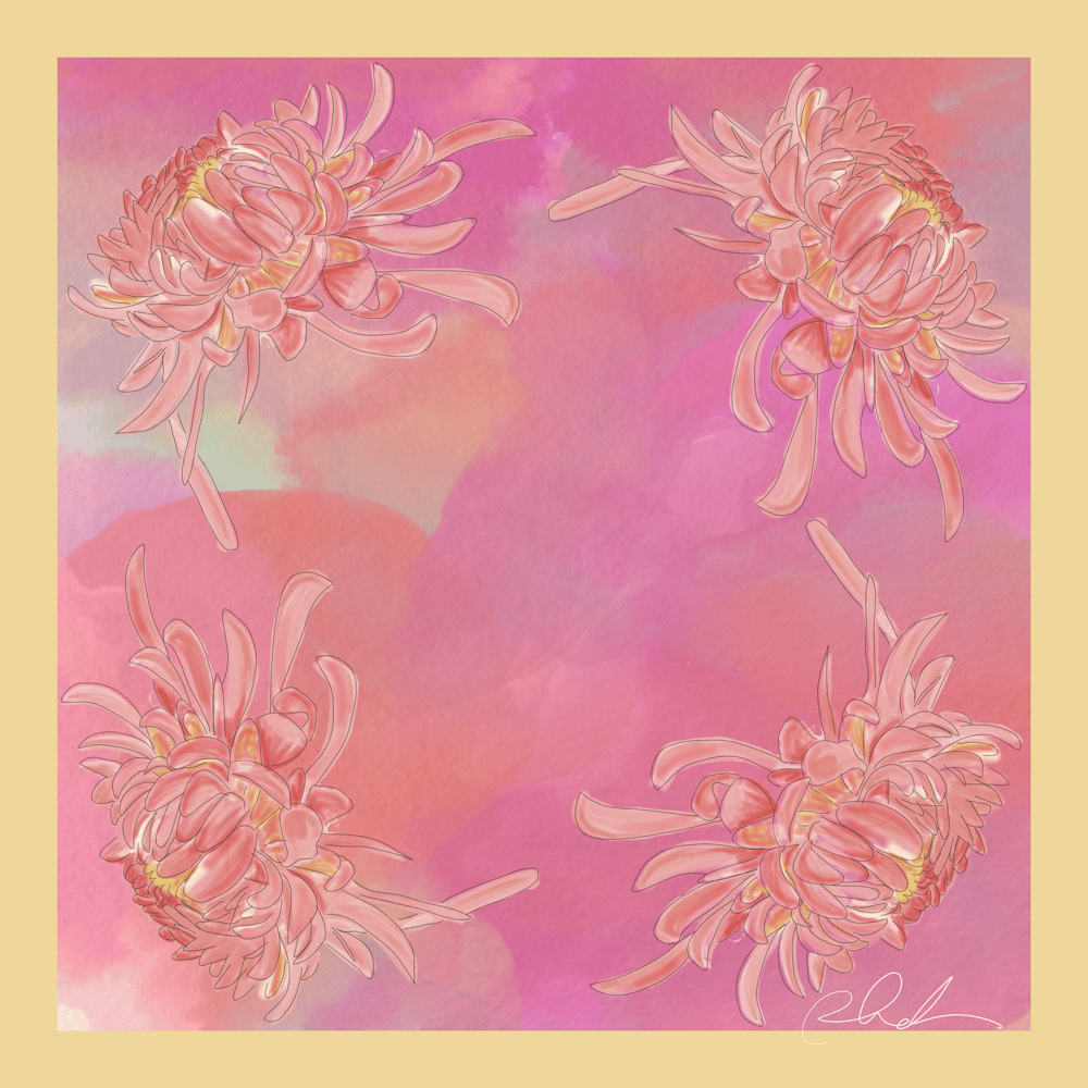 Vera Neumann Inspired Scarf Design-Chrysanthemums - image 1 - student project