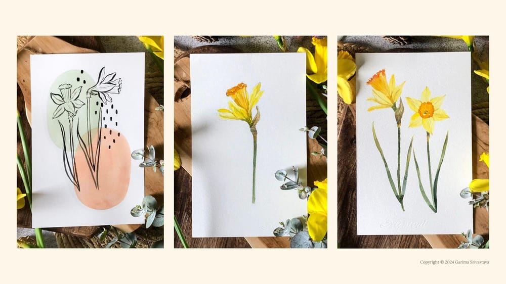 Painting Watercolor Botanicals from Live References in Three Art Styles - image 1 - student project