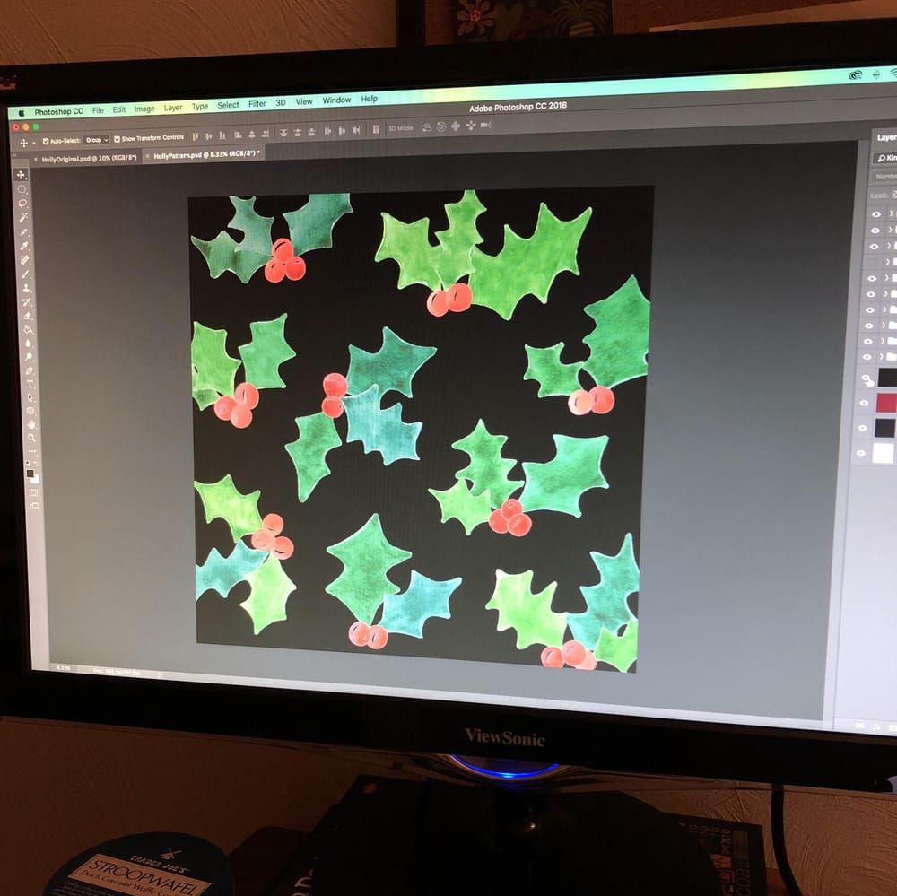 Holly Jolly Watercolor Pattern - image 3 - student project