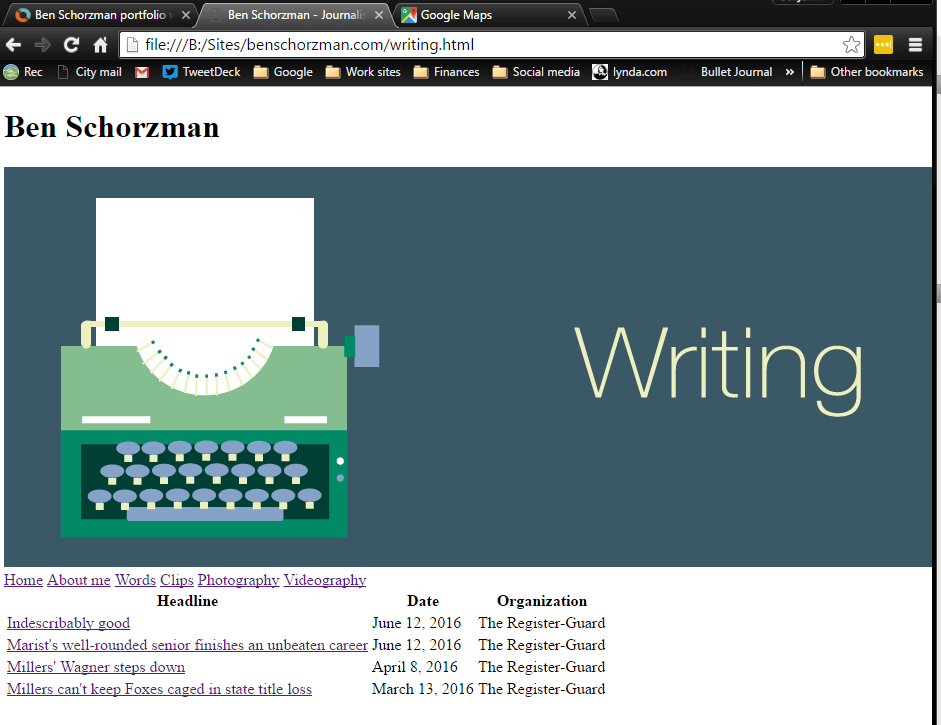 Ben Schorzman portfolio website - image 3 - student project