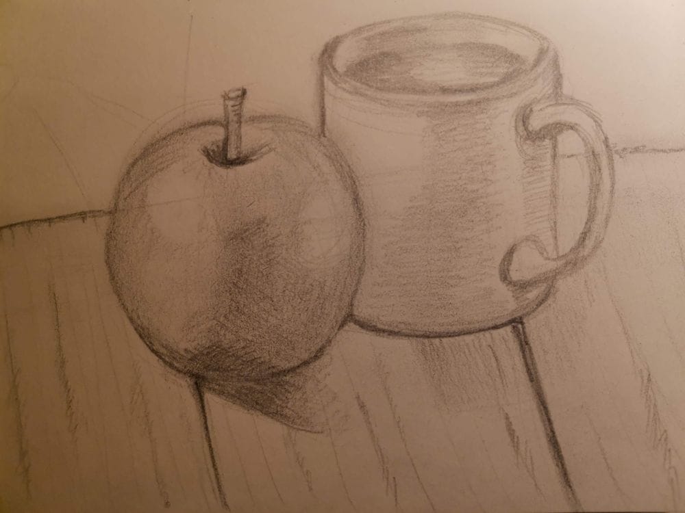 Mug and apple sketch - image 1 - student project