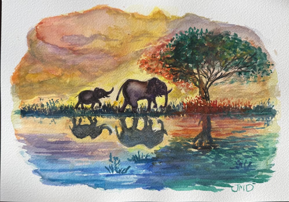 Elephants at sunset - image 2 - student project