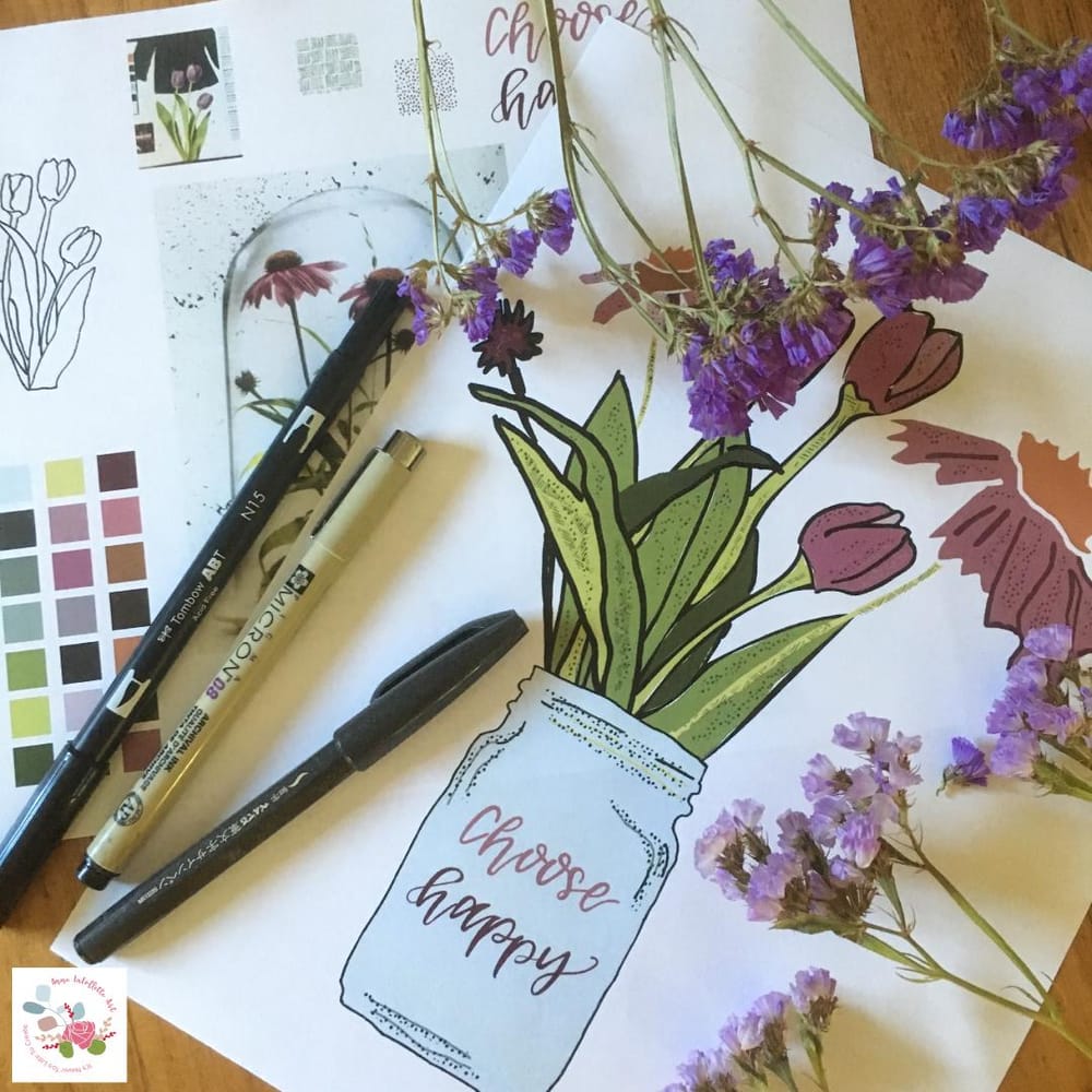 Flat lay of my floral sketch - image 1 - student project
