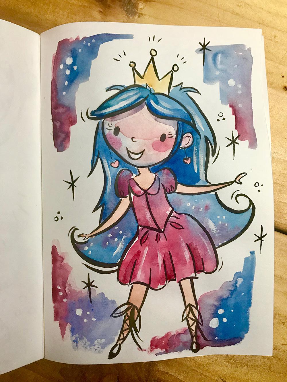 Cutie Girls in ink and watercolour - image 2 - student project