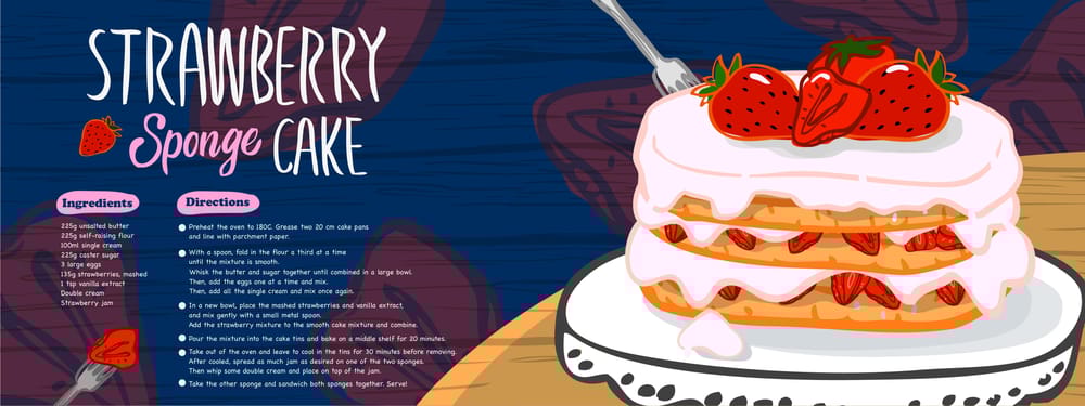 Strawberry Sponge Cake Recipe Illustration - image 3 - student project
