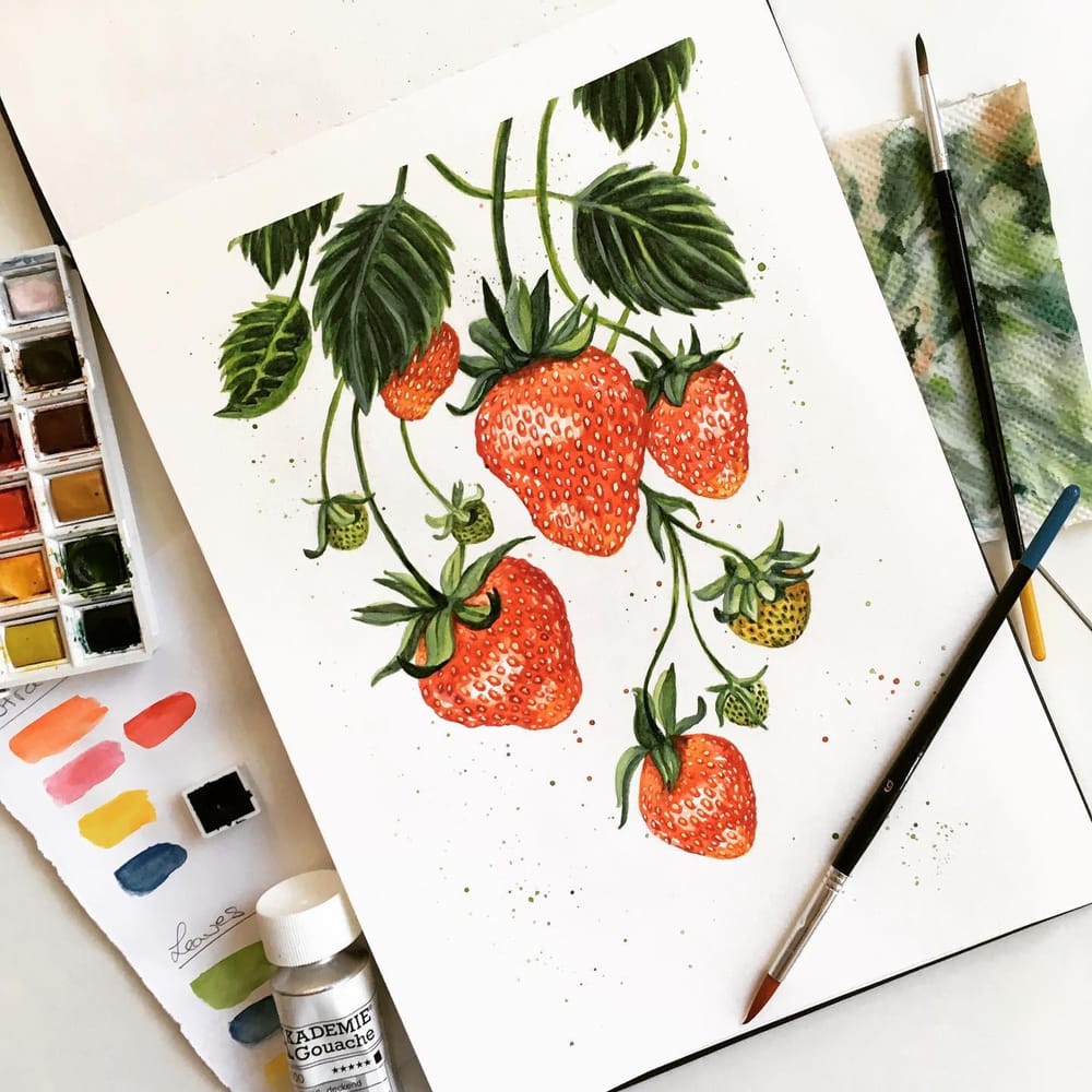 Strawberry Watercolor Painting - image 1 - student project