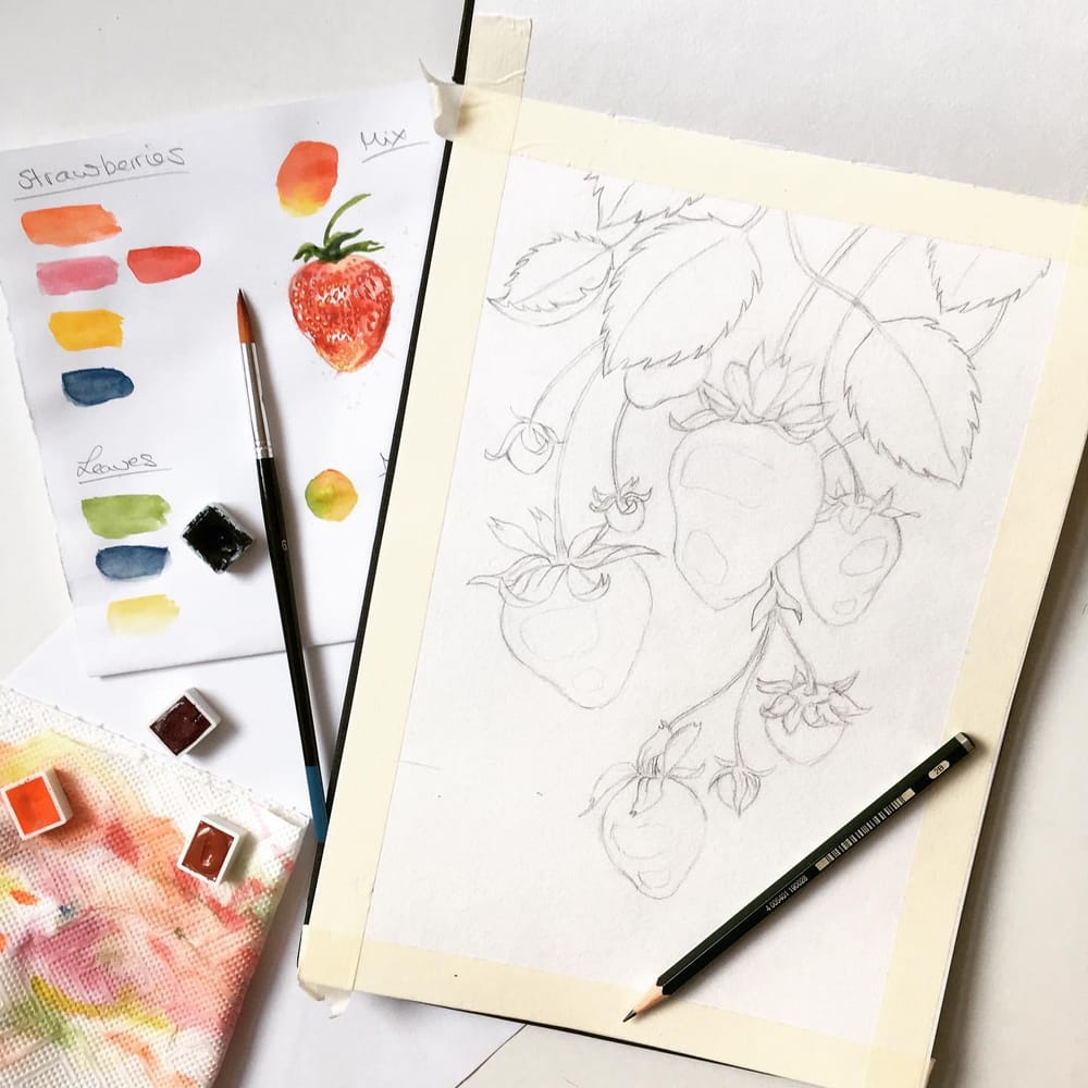 Strawberry Watercolor Painting - image 2 - student project