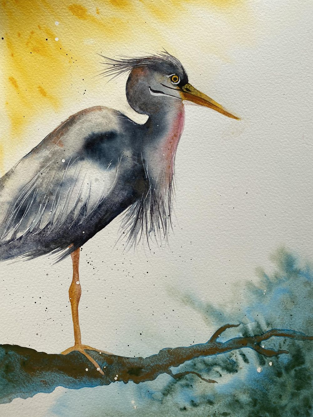 Fantasy Heron - Free Flow Watercolour - image 1 - student project