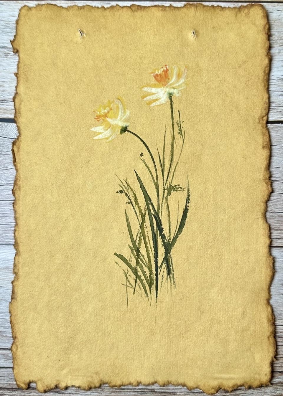 Watercolor flowers on toned paper - image 4 - student project