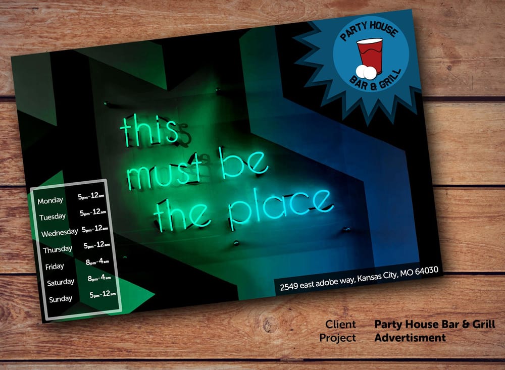 Party House Bar & Grill, 21 Class Project – Postcard Design - image 2 - student project