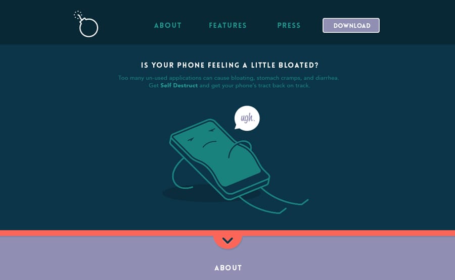 Self Destruct App single page website - image 1 - student project