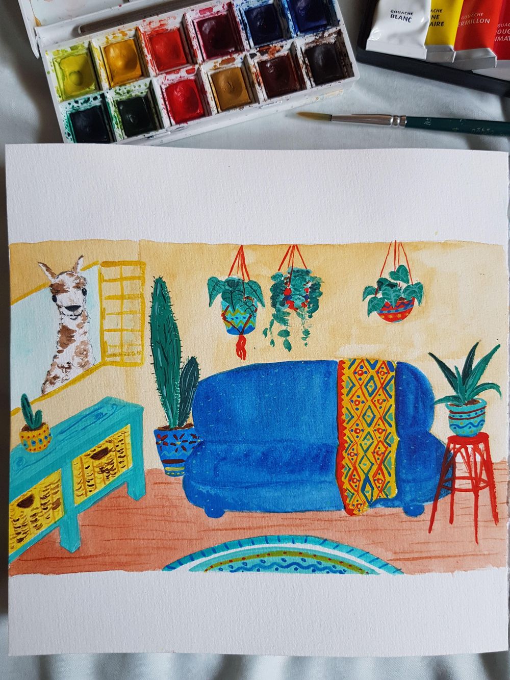 Watercolour & gouache bohemian interior - image 1 - student project
