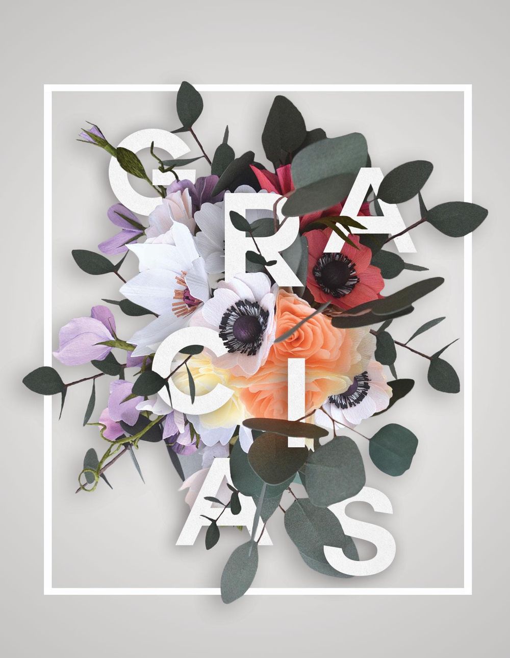 Thank you cards - Floral Typography - image 2 - student project