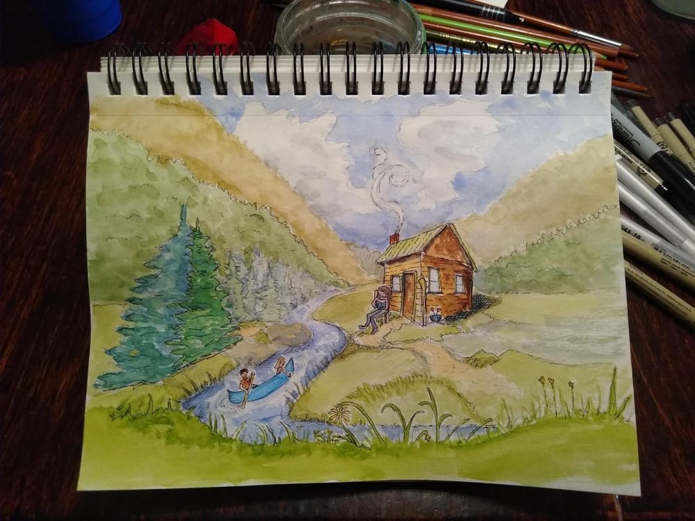 Cabin plus canoe and people - image 1 - student project