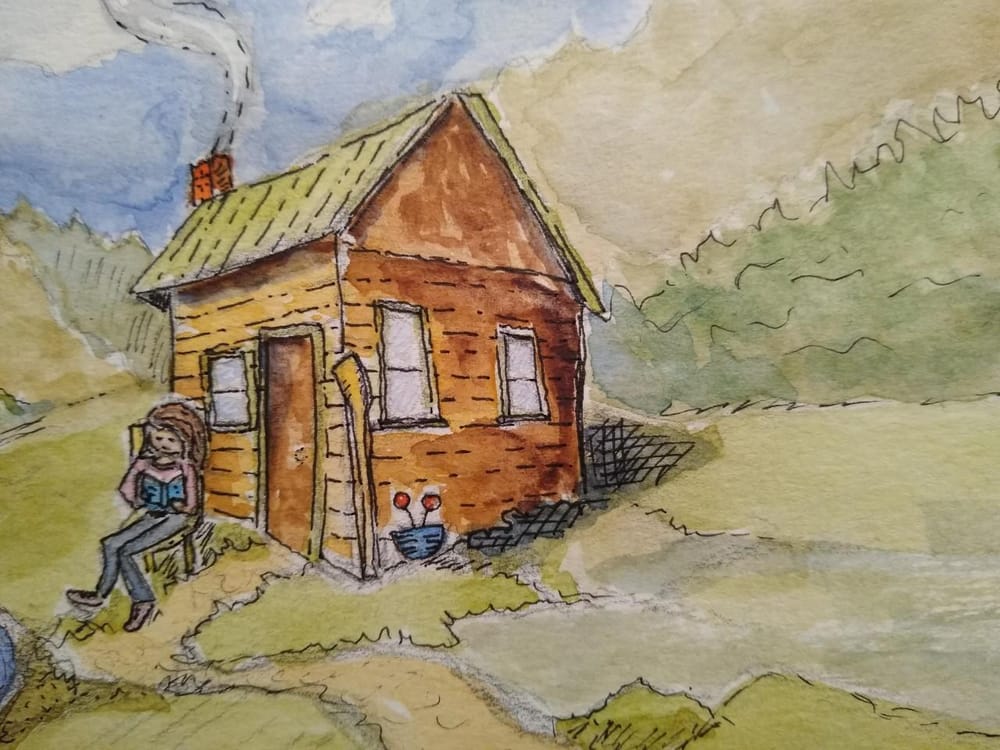 Cabin plus canoe and people - image 2 - student project