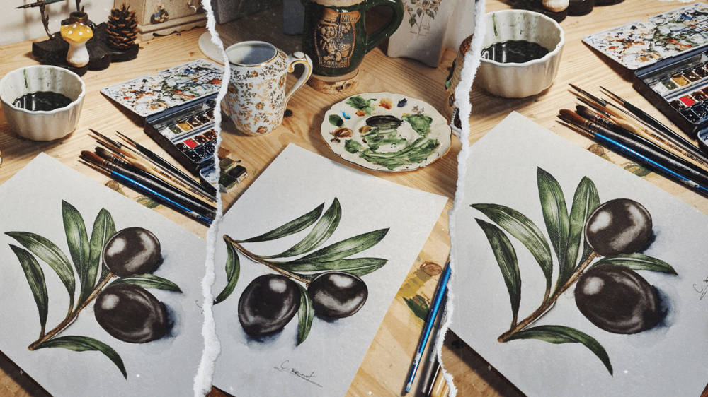 Branche d'olives à l'aquarelle, techniques pour tous les niveaux - image 1 - student project