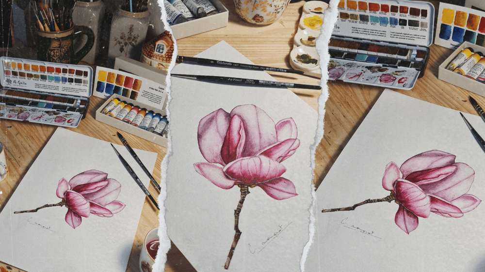 Nouveau tutoriel d'aquarelle | New watercolor tutorial : Magnolia - image 1 - student project