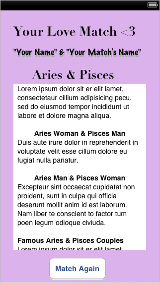 Your Love Match -- An Astrological Compatibility Reference App - image 3 - student project