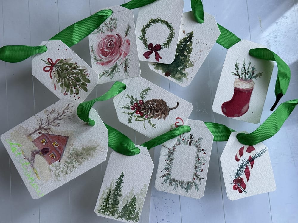 Handmade watercolor gift tags - image 1 - student project