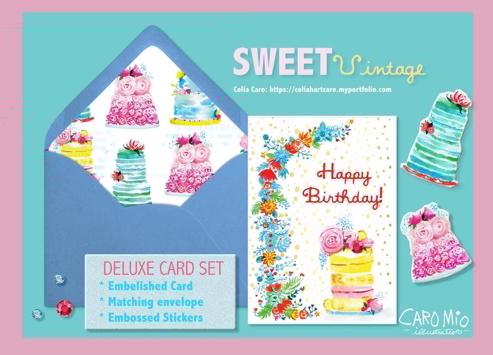 Sweet Vintage Birthday Cake Cards - image 1 - student project