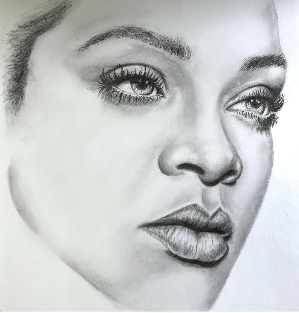 Rihanna 3/4 Face Pencil Drawing - image 1 - student project