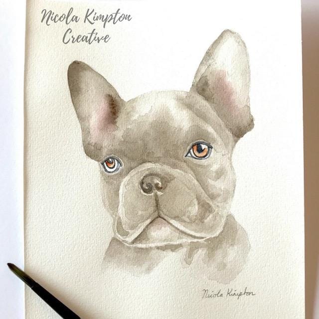 Realistic Watercolor Frenchie - image 1 - student project