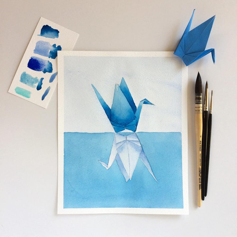 Blue origami cranes - image 1 - student project