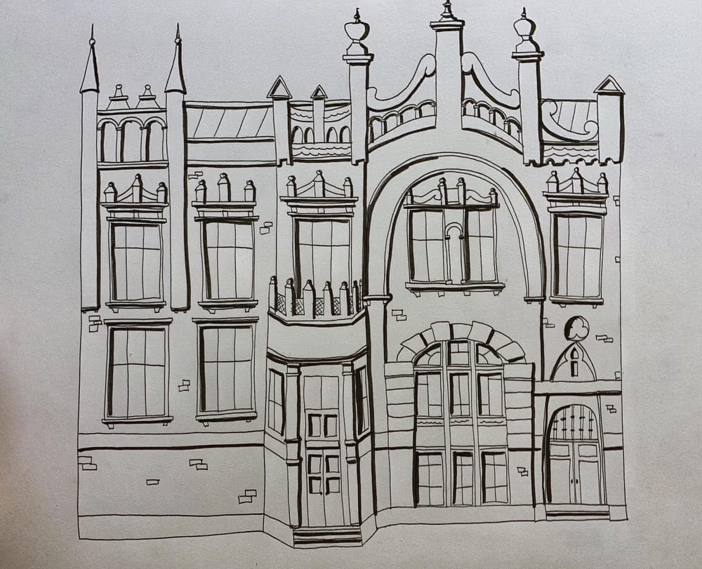 Urban Sketching of an original building in Poland - image 2 - student project