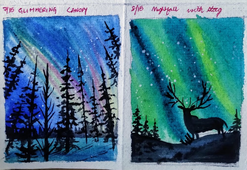 15 days Northern lights painting with swathi - image 2 - student project