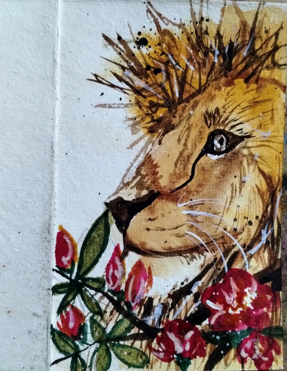 Watercolor lion with Ezhil - image 1 - student project