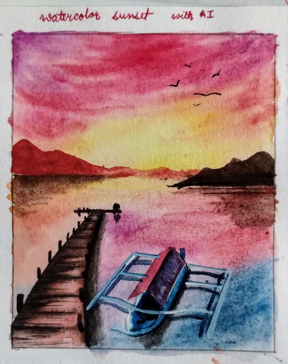 Transforming photos into dreamy watercolor sunrise with Swathi - image 1 - student project