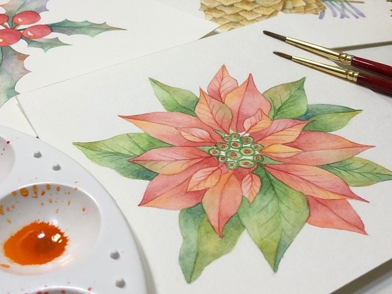 Dreamy & delicate watercolor Christmas plant elements - image 1 - student project
