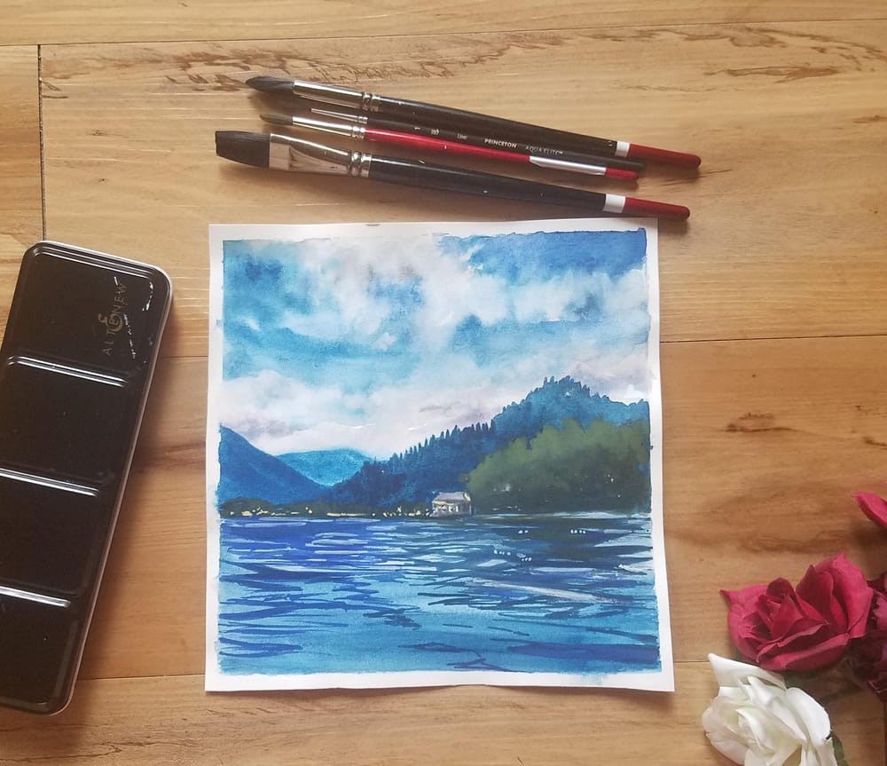 Watercolor Mountain Lake Landscape: Learn to Paint Realistic Clouds - image 1 - student project