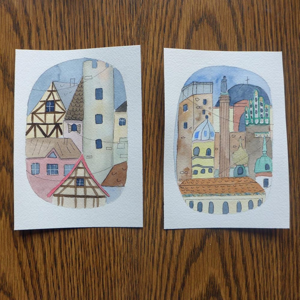 Winter Towns Watercolor and Collage - image 1 - student project
